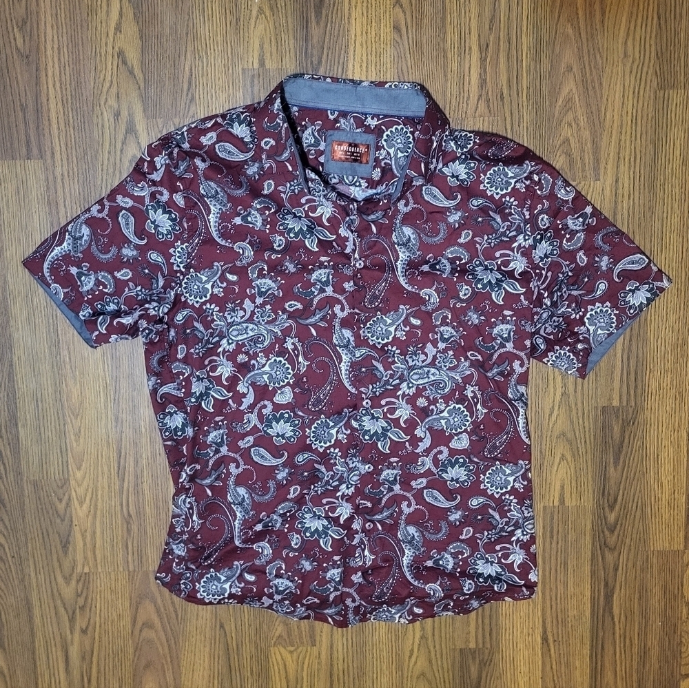 Consequence Men’s Burgundy Button-Down Shirt Large Long Sleeve Casual Floral C14